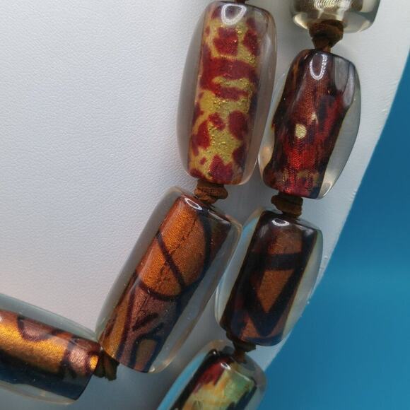 Chico's Animal Print Large Bead Necklace, Clear Lucite, 2 Suede Strands, 28 Inch - Picture 6 of 10